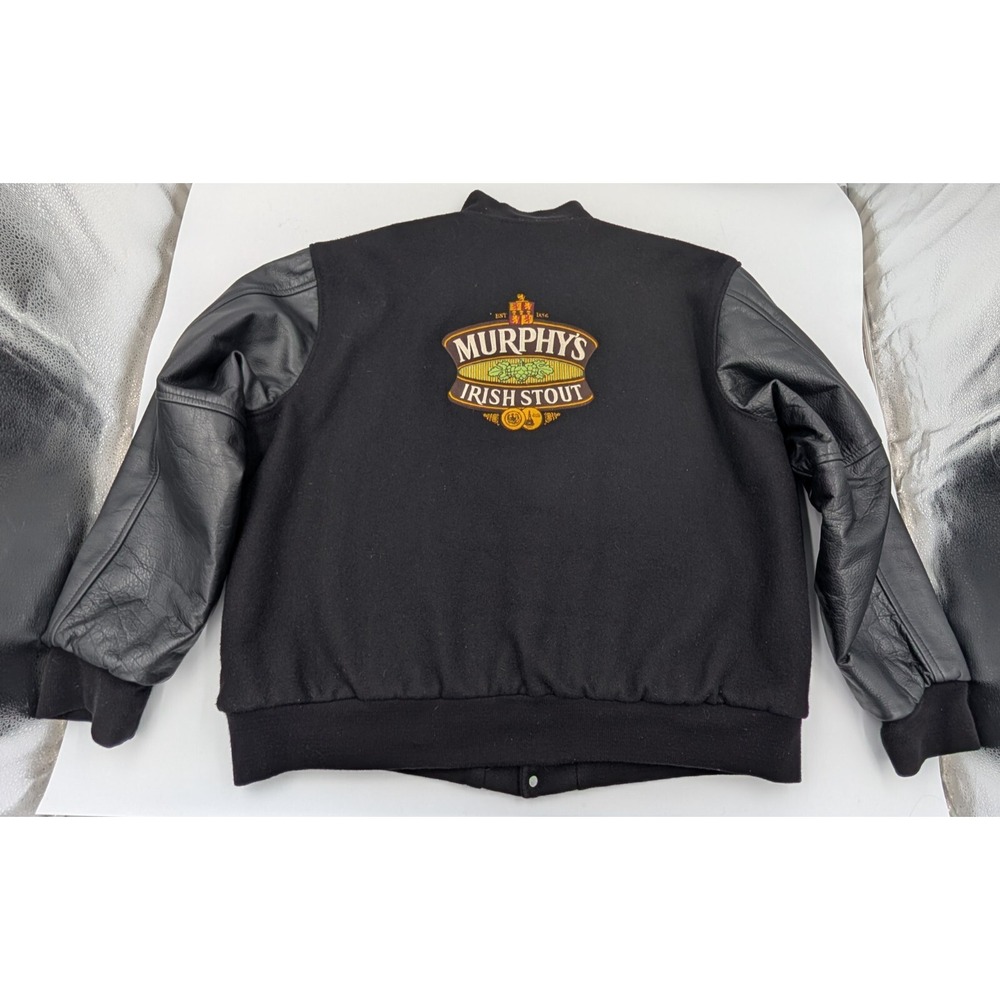 Murphys Irish Stout Beer Men's Size XXL 2XL CoatJacket Black Wool Leather Bomber